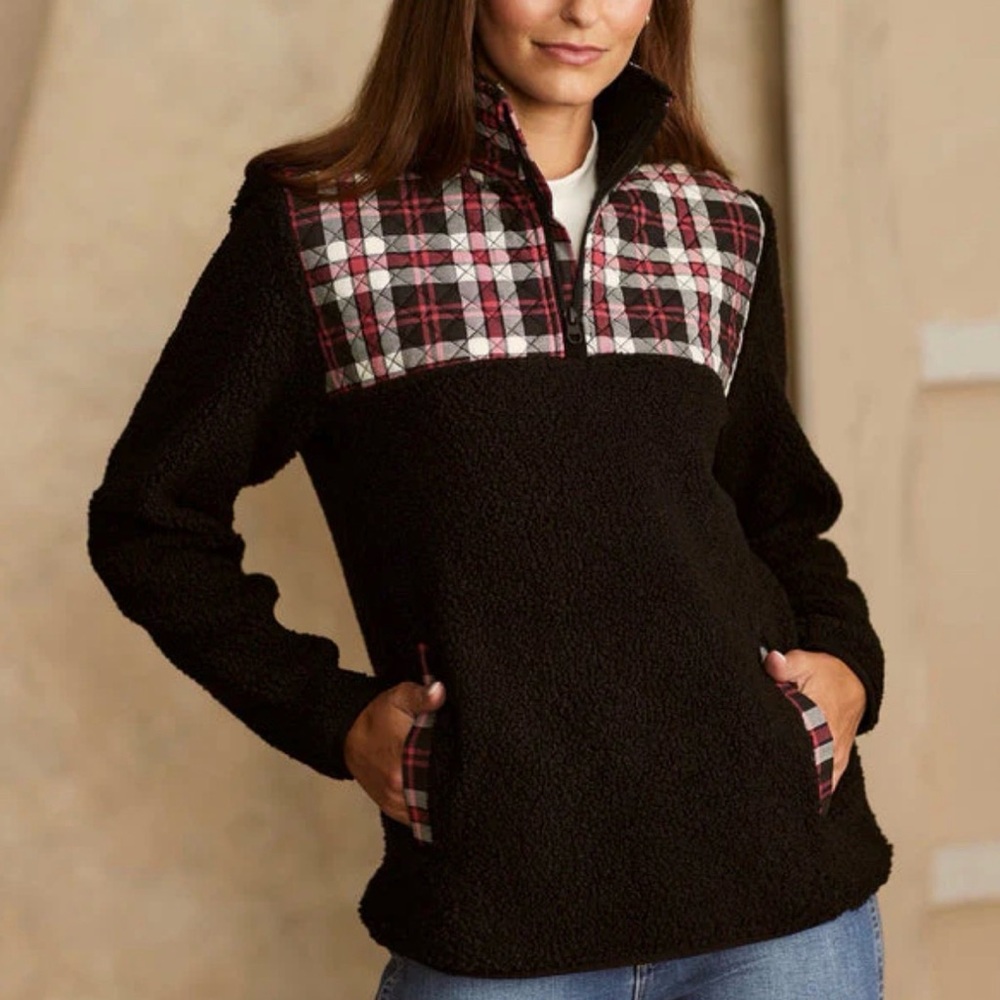 Vera Bradley Teddy Sherpa Fleece Quarter Zip Pullover Plaid Womens M NWT